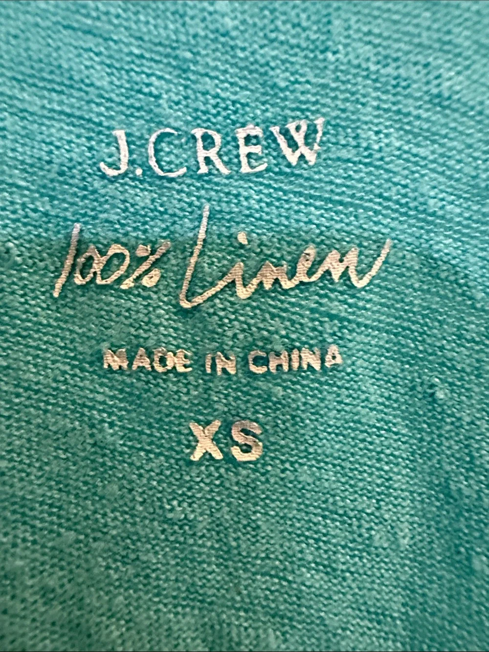J. Crew 100% Lightweight Linen V-Neck Pocket Tee - Teal